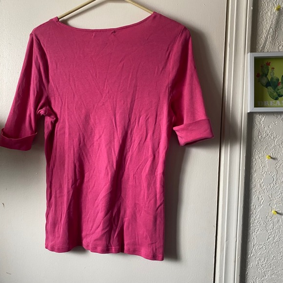 Lauren Ralph Lauren Pink V-Neck Top 1/2 Sleeve Knit Shirt Womens tee prep preppy - Picture 4 of 6